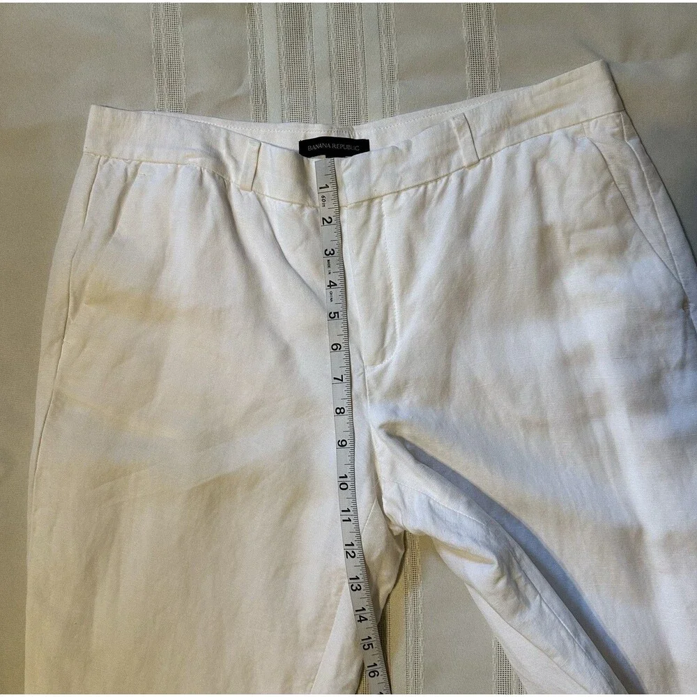 Banana Republic Logan White Linen Blend Straight Leg Tailored Trouser Pants 10
